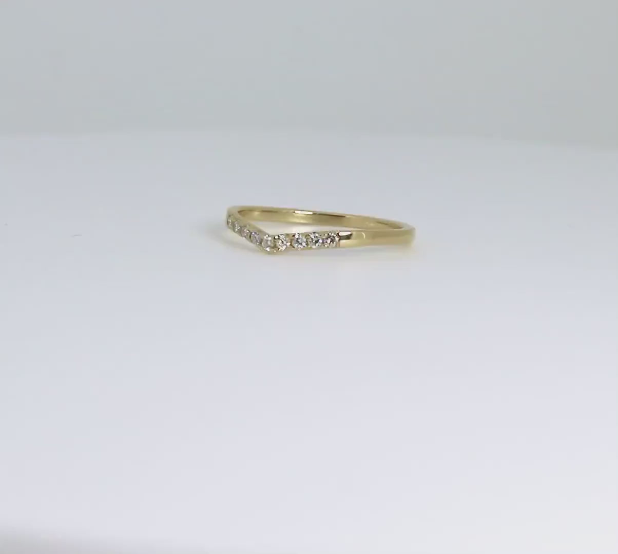 Curved Diamond Wedding Band, Chevron Ring, Curved Wedding Band, Gold Band, Gift For Her, Nesting Band