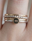 Solid 14k Gold Rustic Pebble Ring, Silver Band Gold Initial Ring