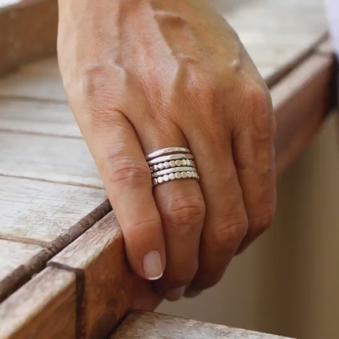 Stackable Ring Set of Five Hammered and Textured Silver Rings
