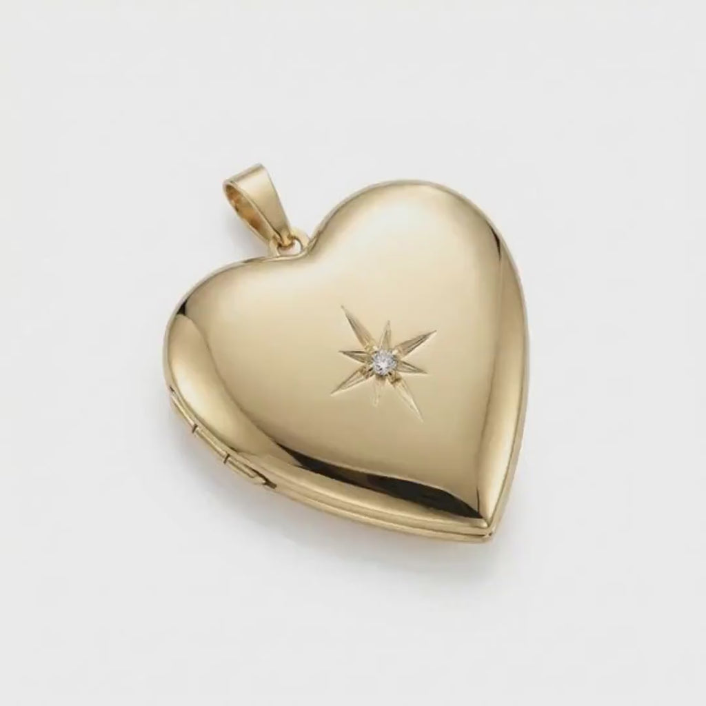 North Star Heart Locket Necklace 14k Gold Filled