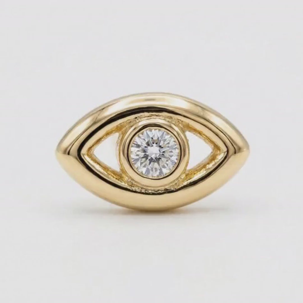 Evil Eye Flat Back Earrings 14k Solid Gold, Luck Symbol Stack Earrings (SINGLE OR PAIR)