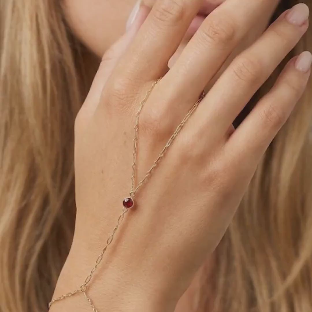 Gold Slave Bracelet, Garnet Hand Chain Bracelet