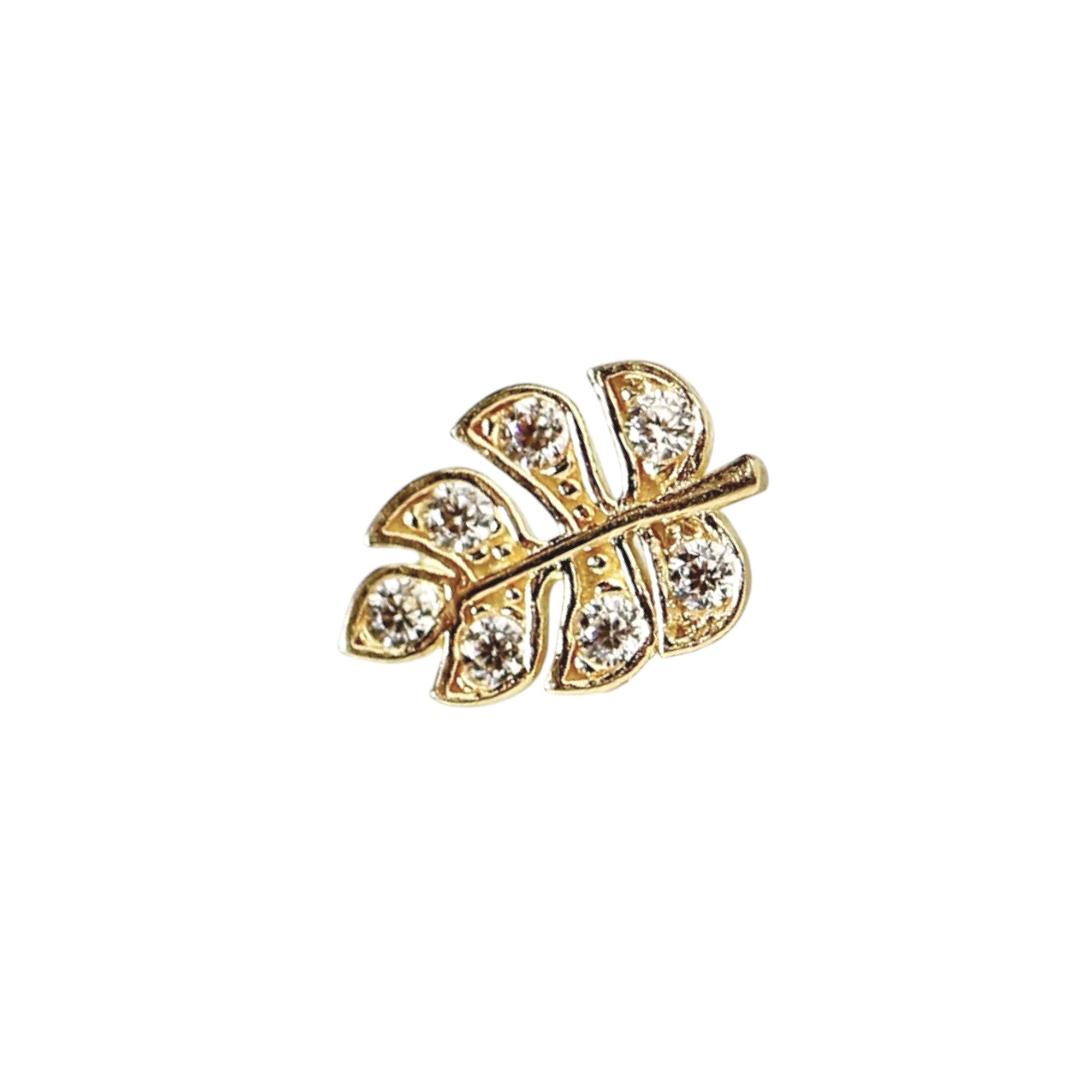 Monstera Leaf Cz Flat Back Earrings 14k Solid Gold - Melt'm Jewelry
