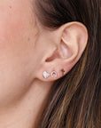 Cute Diamond Heart Earrings, 14k Solid Gold Diamond Screw Studs