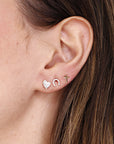Cute Diamond Heart Earrings, 14k Solid Gold Diamond Screw Studs