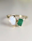 Moonstone and Emerald Toi et Moi Ring