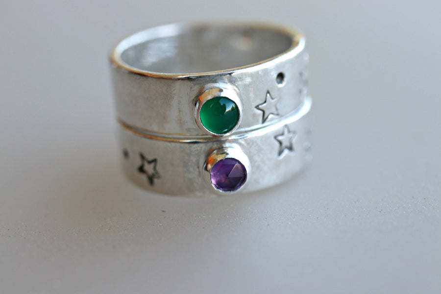 Handmade Birthstone Rings Sterling Silver, May Birthstone Ring, June Birthstone Jewelry, Constellation Ring, Zodiac Ring
