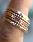 Gold Stacking Rings, Set of 5 Rings, Hammered and Twisted Bands
