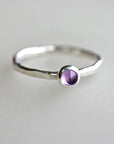 Sterling Silver Hammered Band Amethyst Ring