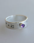 Sterling Silver Birthstone Rings, Gemstone Constellation Ring, Handmade Amethyst Ring, Birthstone Celestial Ring, Astrology Ring, Star Ring