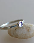 Sterling Silver Hammered Band Amethyst Ring, February Birthstone Ring