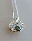 Sterling Silver Initial Disc Personalized Necklace, Green Onyx May Birthstone