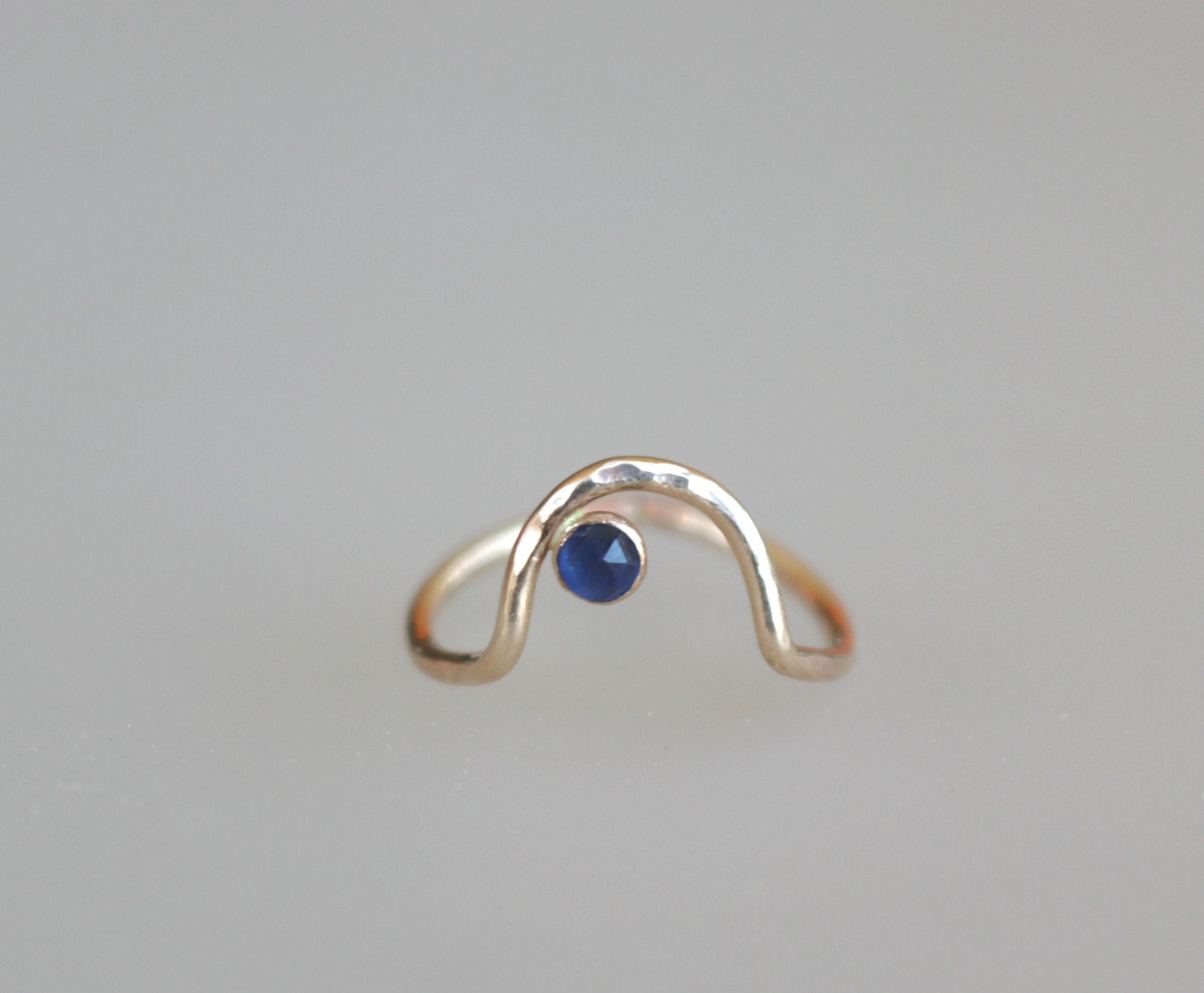 Sapphire Ring Wavy, Curved Ring, Delicate Gold Ring, September Birthstone Ring, Curved Ring. Arch Ring, Unique Gemstone Ring Handmade