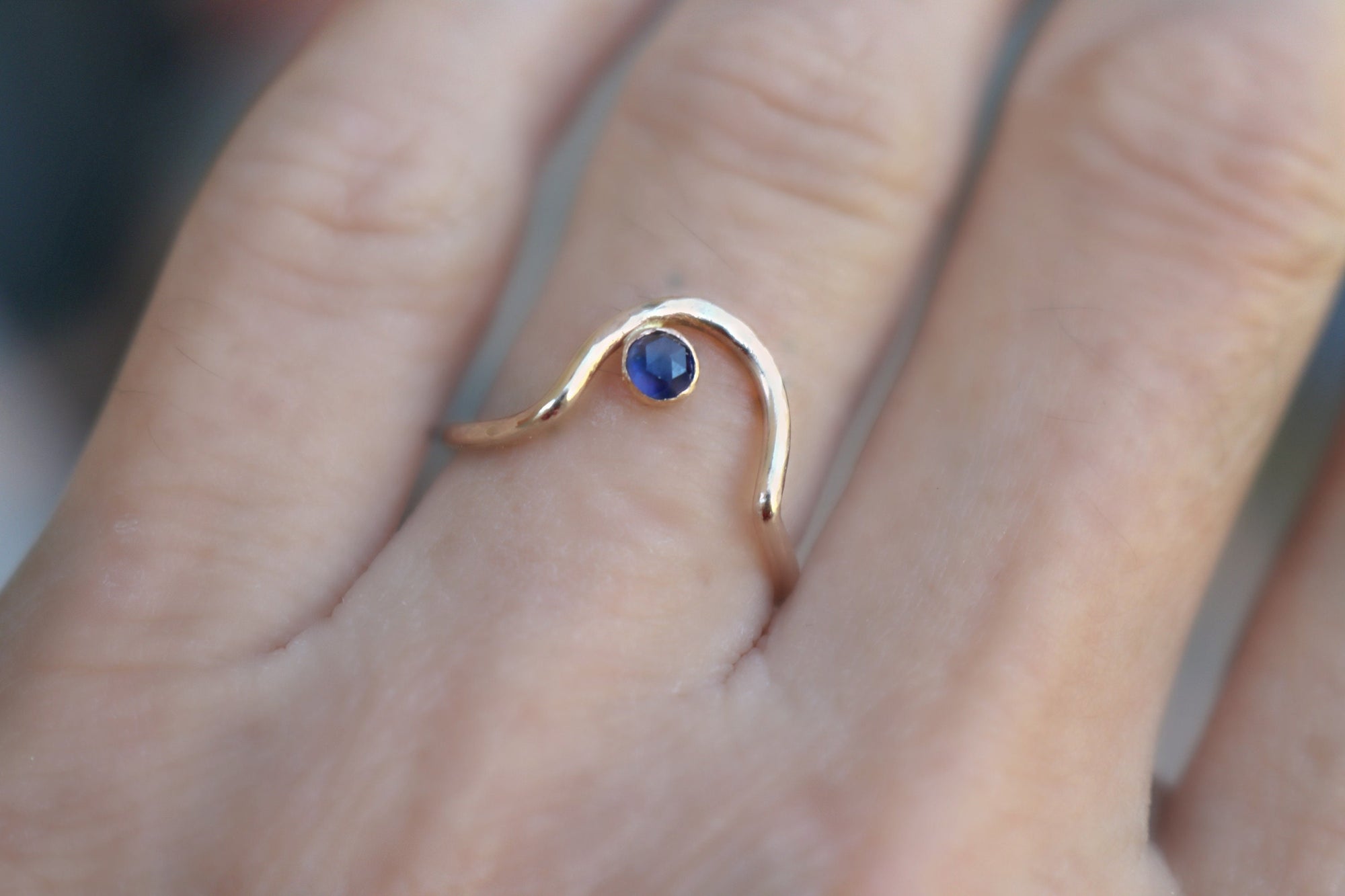 Sapphire Ring Wavy, Curved Ring, Delicate Gold Ring, September Birthstone Ring, Curved Ring. Arch Ring, Unique Gemstone Ring Handmade