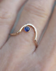 Sapphire Ring Wavy, Curved Ring, Delicate Gold Ring, September Birthstone Ring, Curved Ring. Arch Ring, Unique Gemstone Ring Handmade