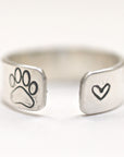 Personalized Pet Memorial Paw Ring, Silver Dog Ring with Paw
