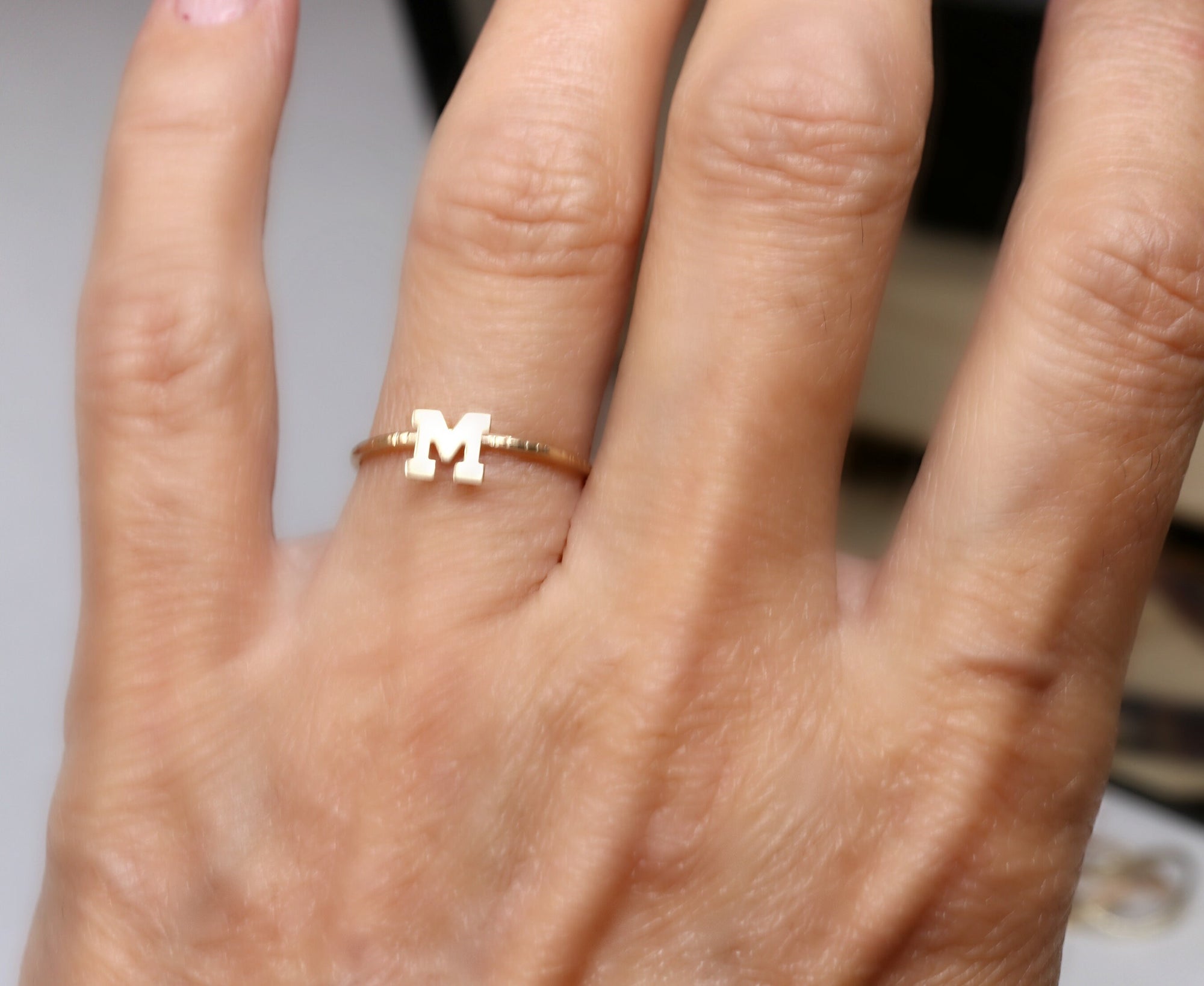 14k Gold Initial Ring, Solid 14k Gold Letter Ring, Personalized Jewelry, Custom Rings, Stacking Ring, Gold Stacking Ring, Delicate Gold Ring