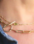 Gold Chunky Elongated Rectangle Chain Necklace, Toggle Layering Necklace