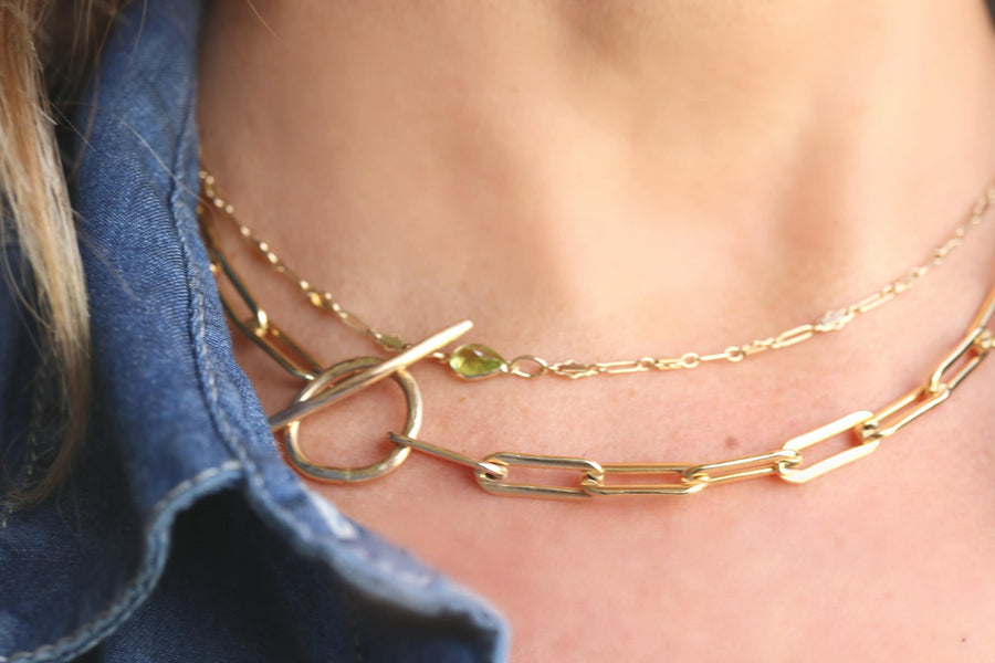 Gold Chunky Elongated Rectangle Chain Necklace, Toggle Layering Necklace