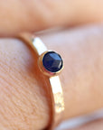 Blue Sapphire Solitaire Ring, September Birthstone Gold Filled Hammered Band