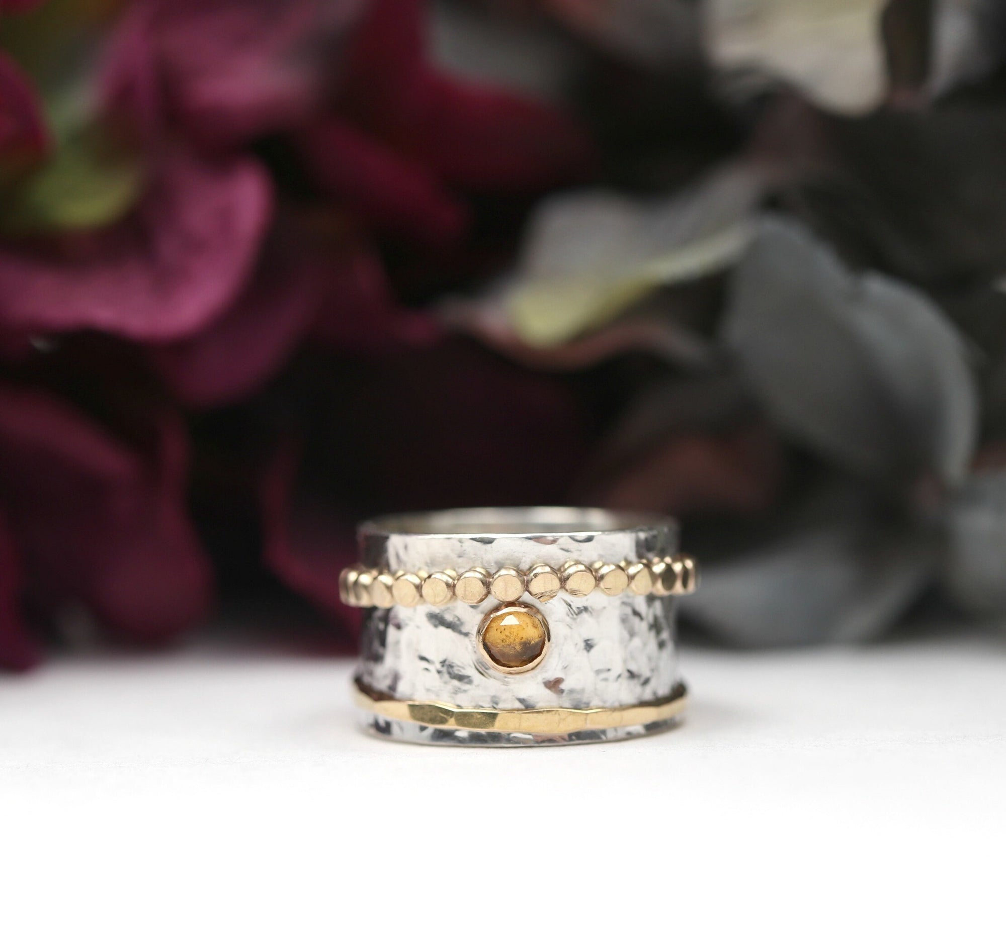 Citrine Ring, Silver Spinner Ring, Meditation Ring, Citrine Fidget Ring, Spinning Boho Jewelry, November Birthstone, Birthstone Ring For Her