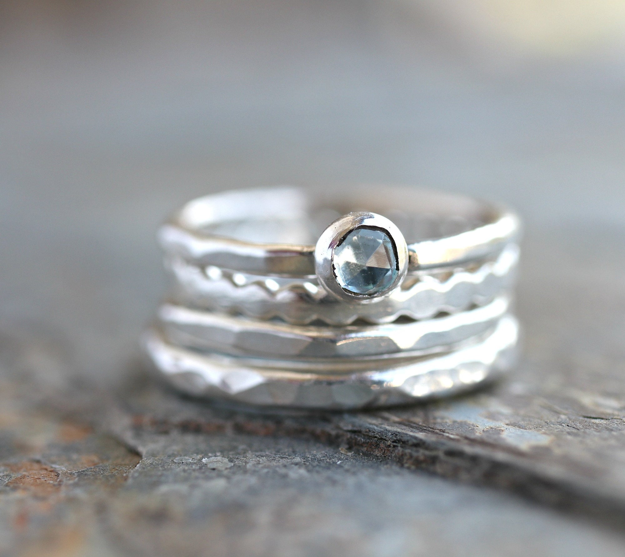 Blue Topaz Stacking Ring Set