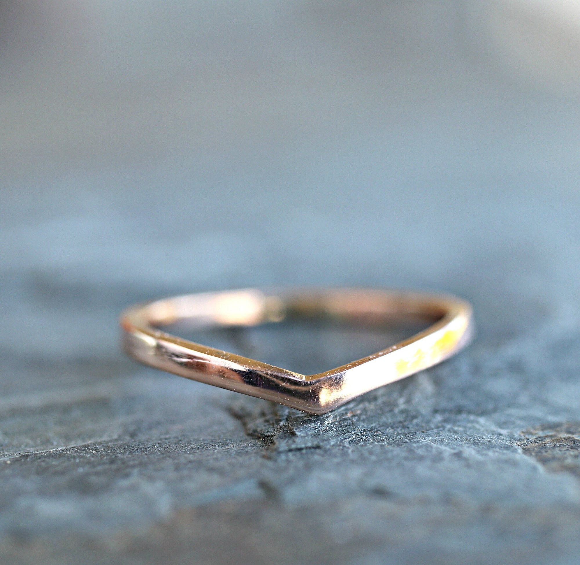 14k Solid Gold Chevron Wedding Band, Gold V Ring