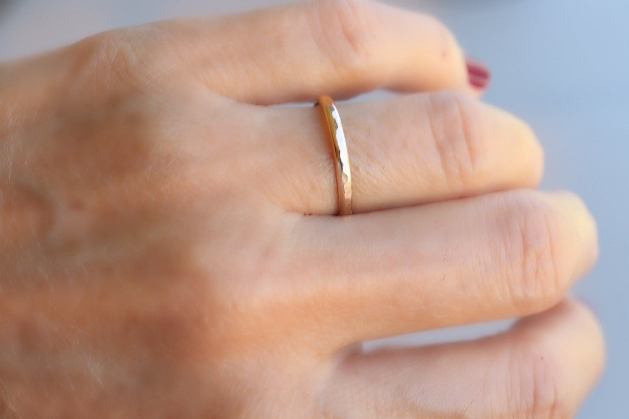 14k Solid Gold Plain Wedding Band Hammered