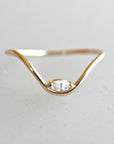 Curved Wedding Ring, Marquise Diamond Gold Band