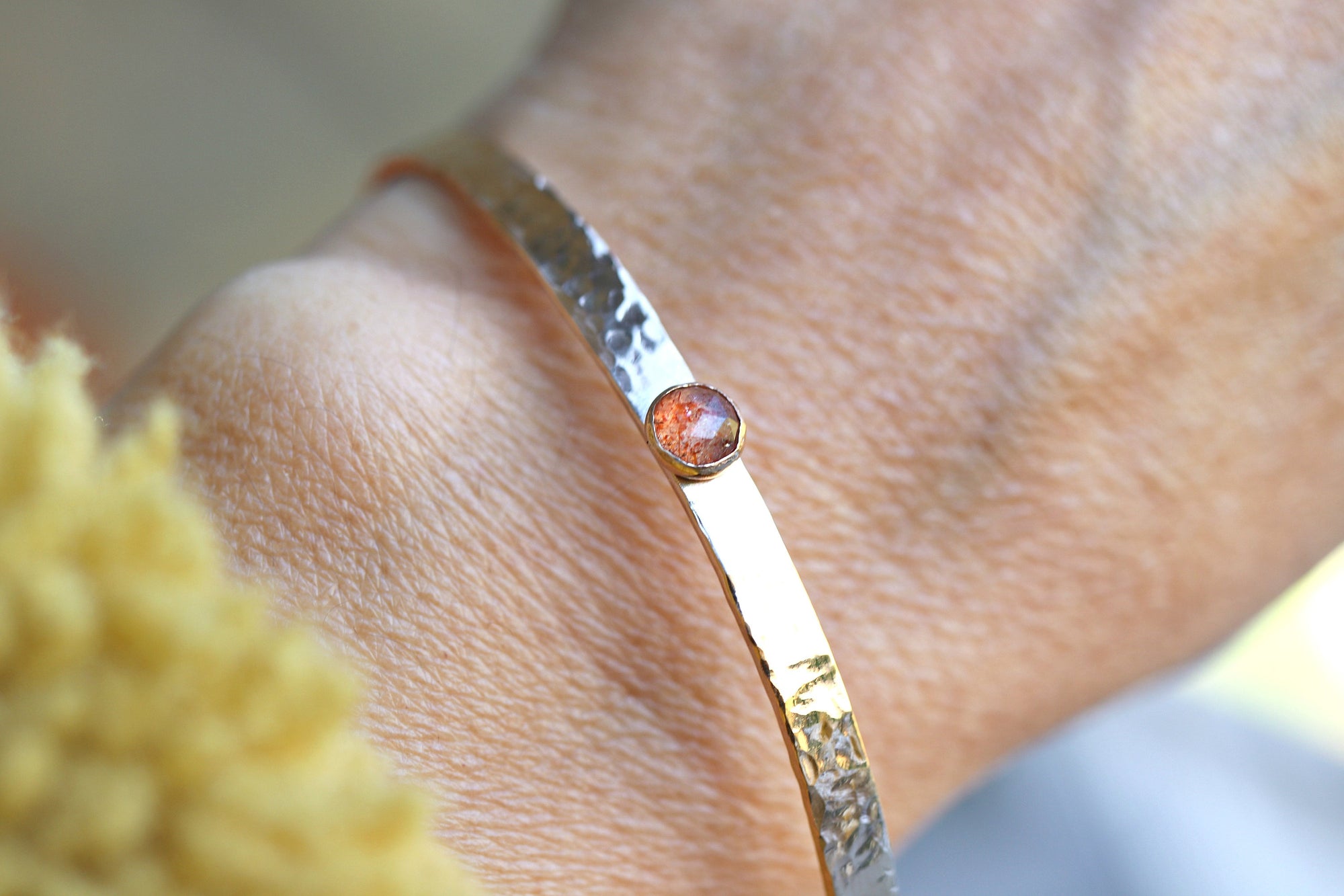 Sunstone Hammered Cuff Bracelet