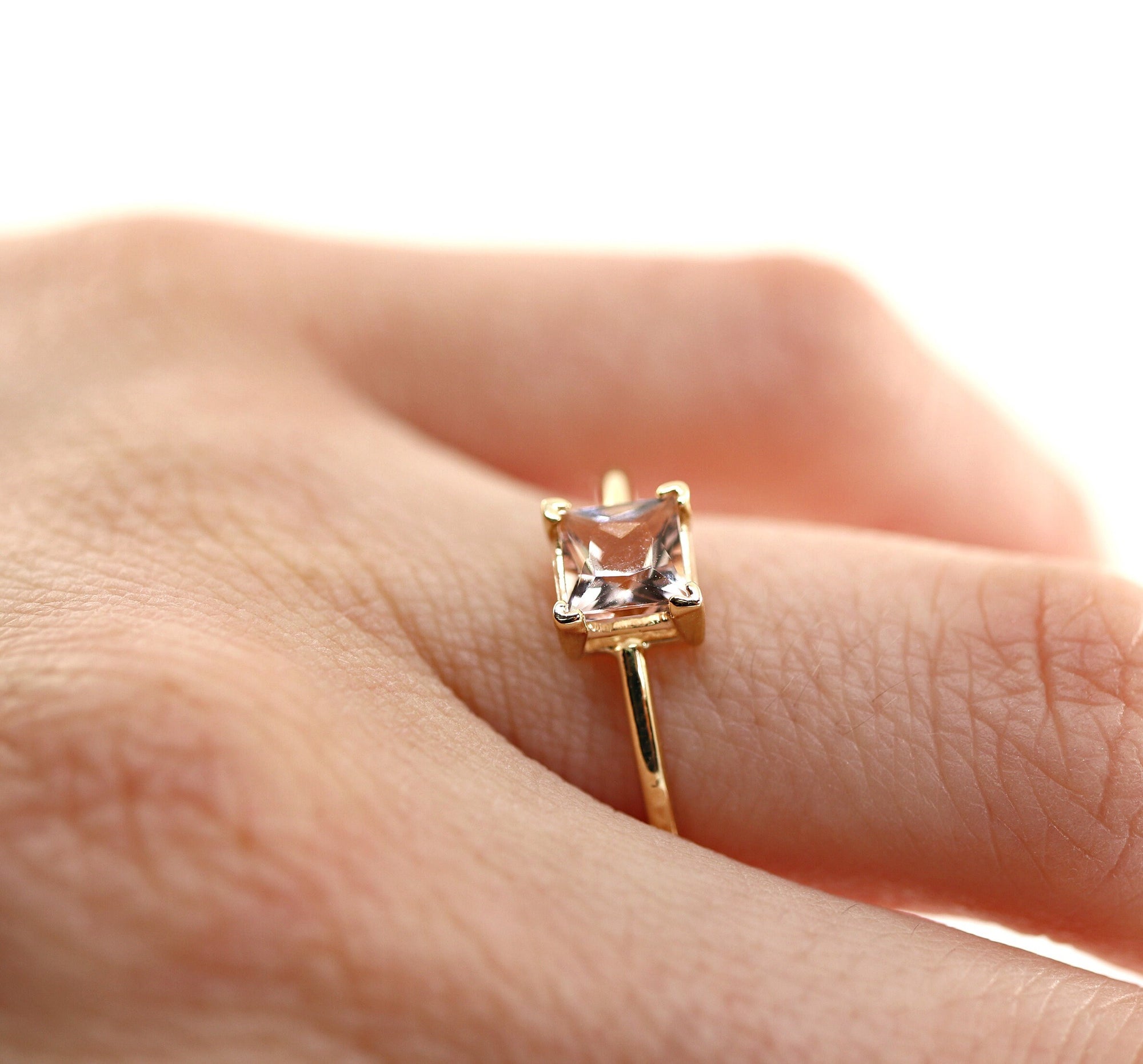 14k Gold Princess Cut Morganite Ring