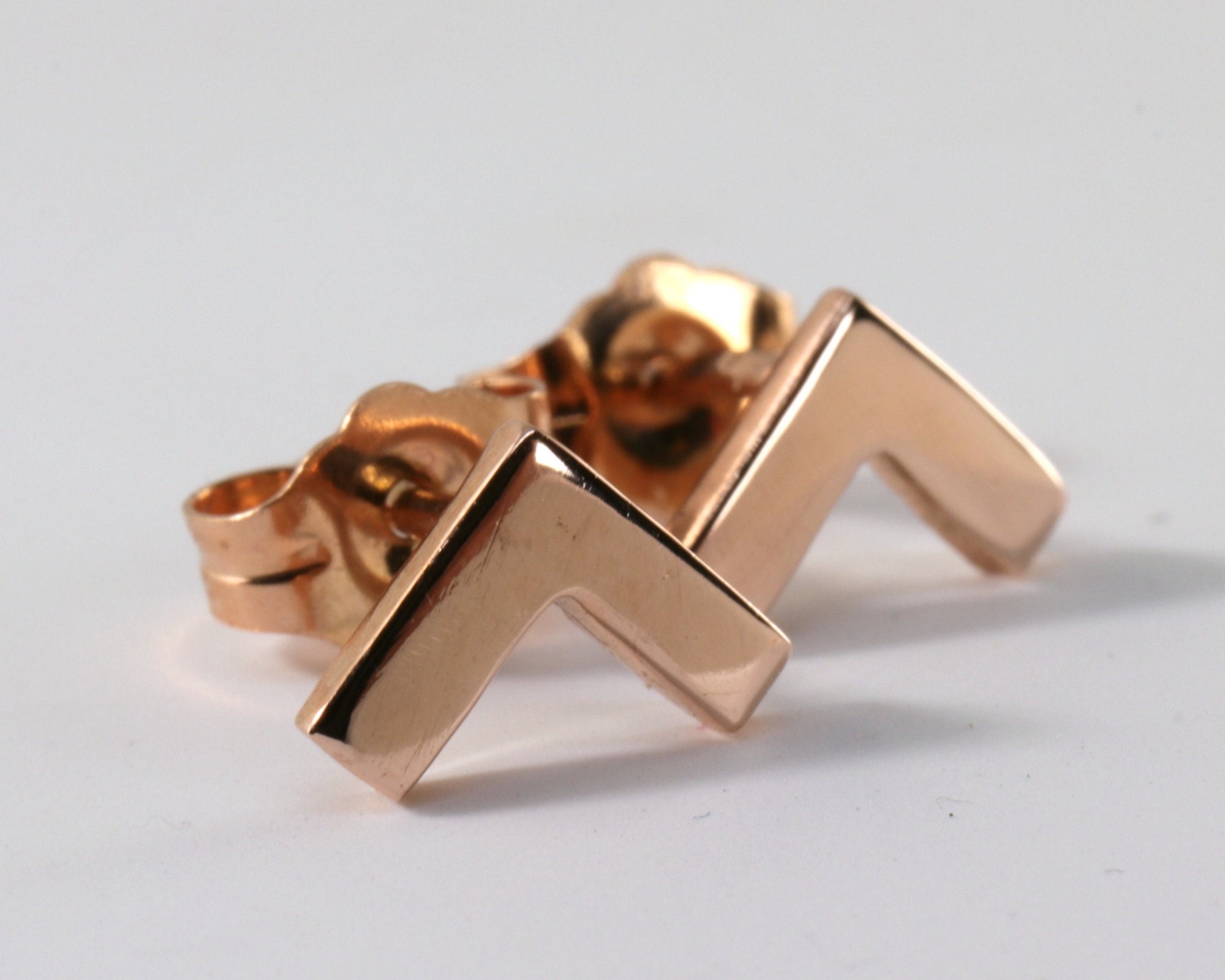 14k Solid Gold Chevron Stud Earrings