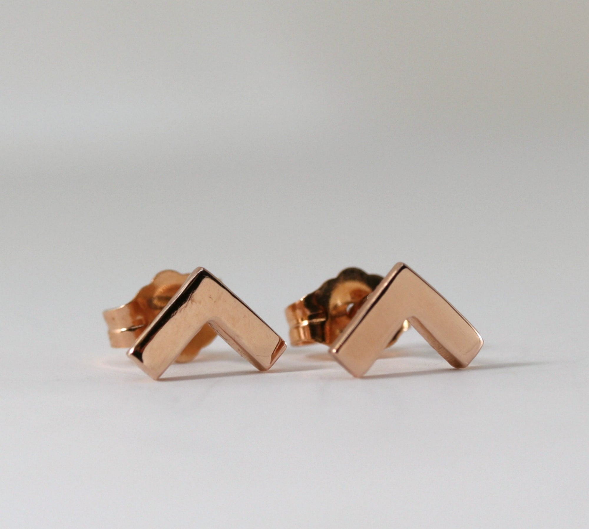 14k Solid Gold Chevron Stud Earrings