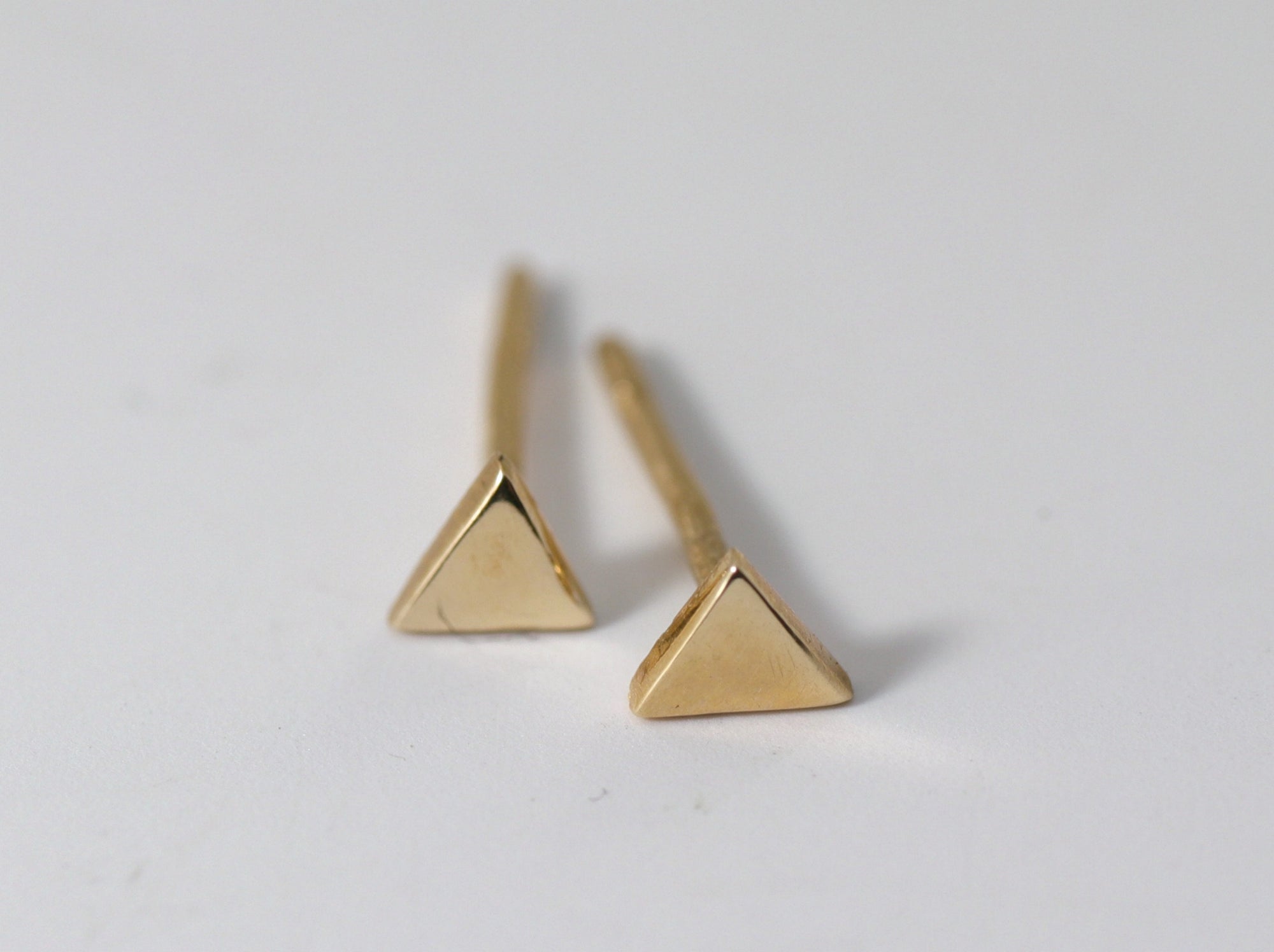 Triangle Stud Earrings, 14k Solid Rose Gold Minimal Earrings