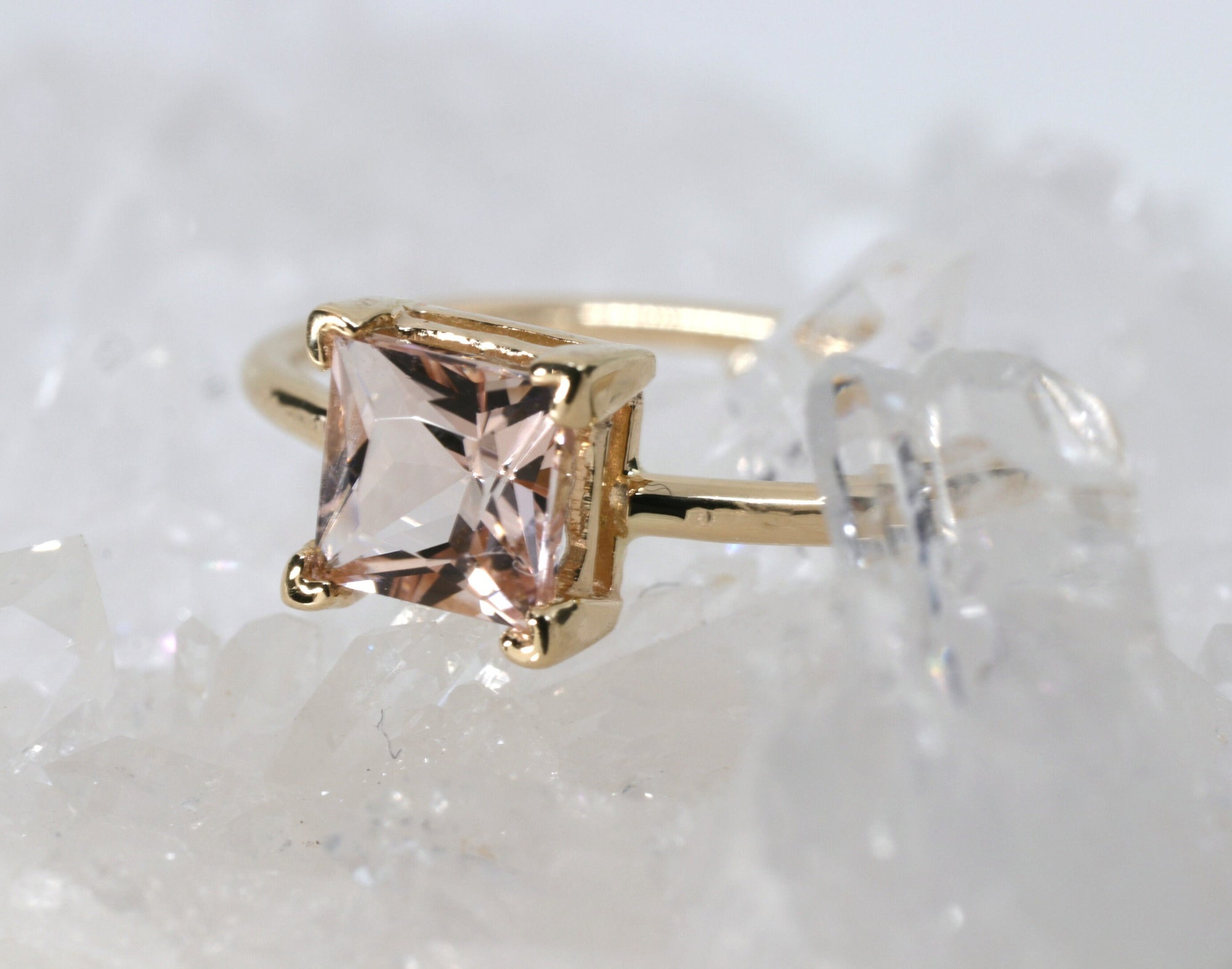 14k Gold Princess Cut Morganite Ring