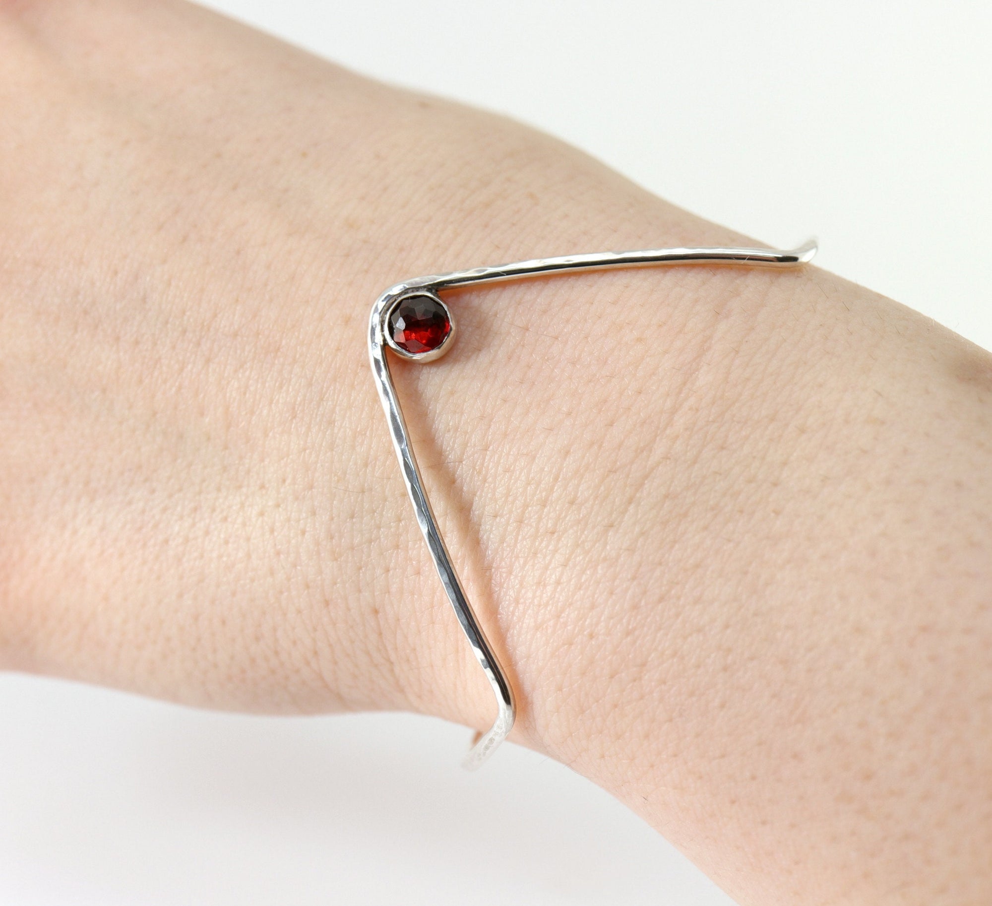 V Cuff Bracelet, Garnet Stacking Cuff, Open Bangle