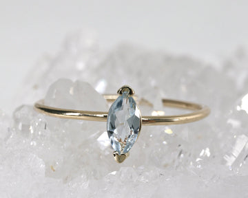 Marquise Cut Aquamarine Engagement Ring, 14k Gold March Birthstone Ring