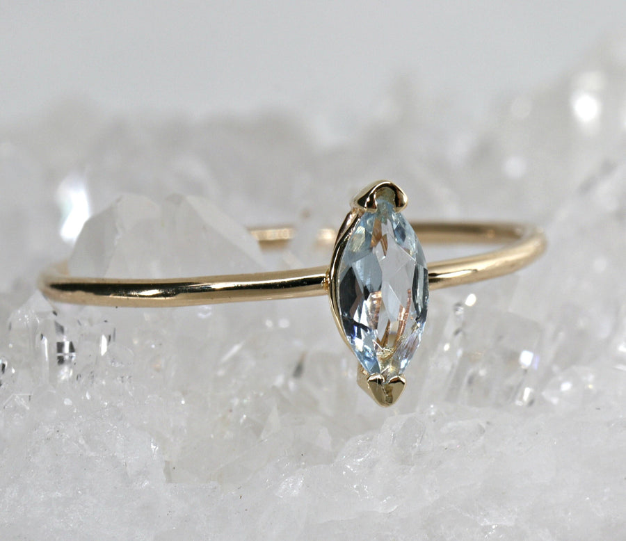 Marquise Cut Aquamarine Engagement Ring, 14k Gold March Birthstone Ring