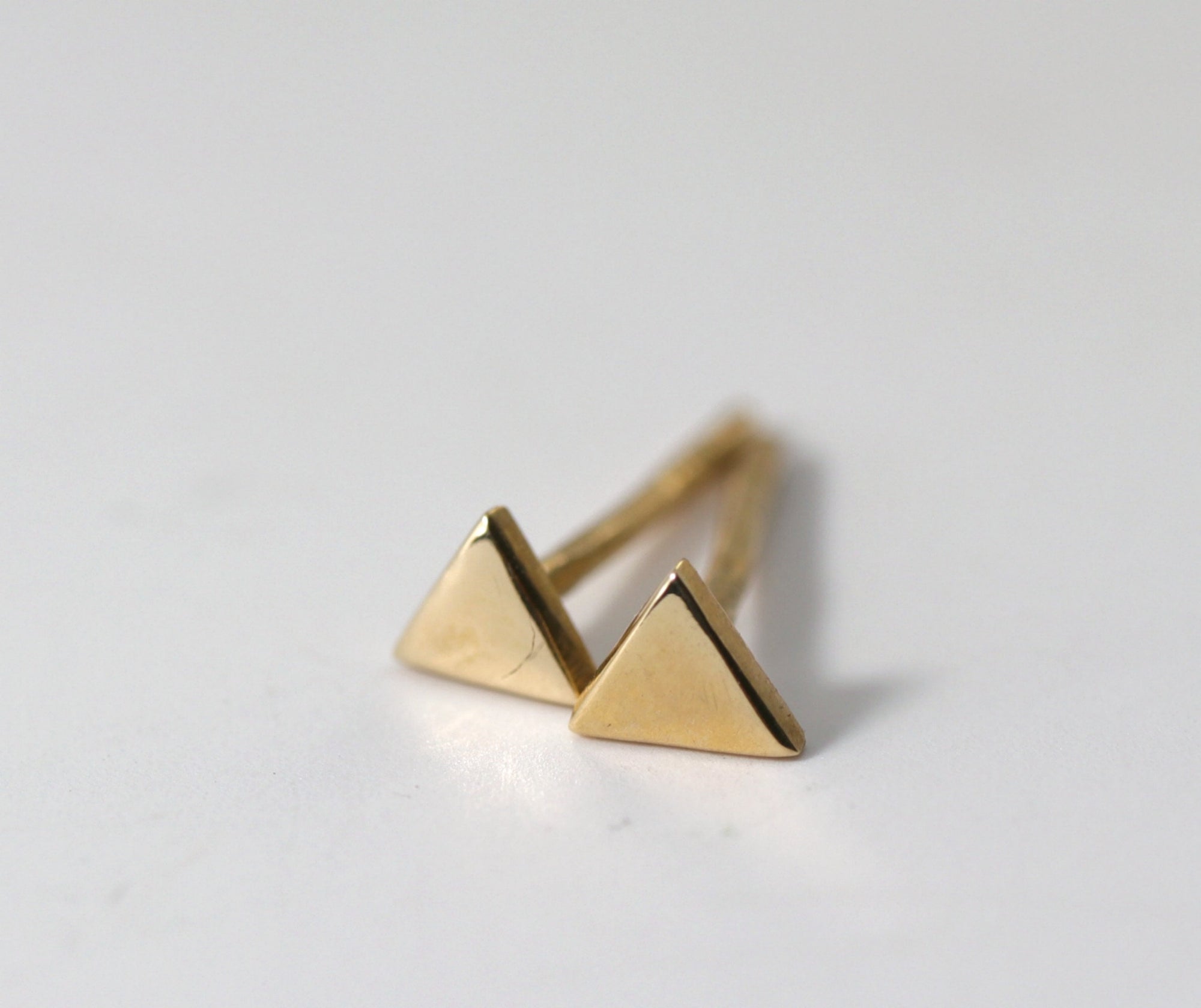 Triangle Stud Earrings, 14k Solid Rose Gold Minimal Earrings