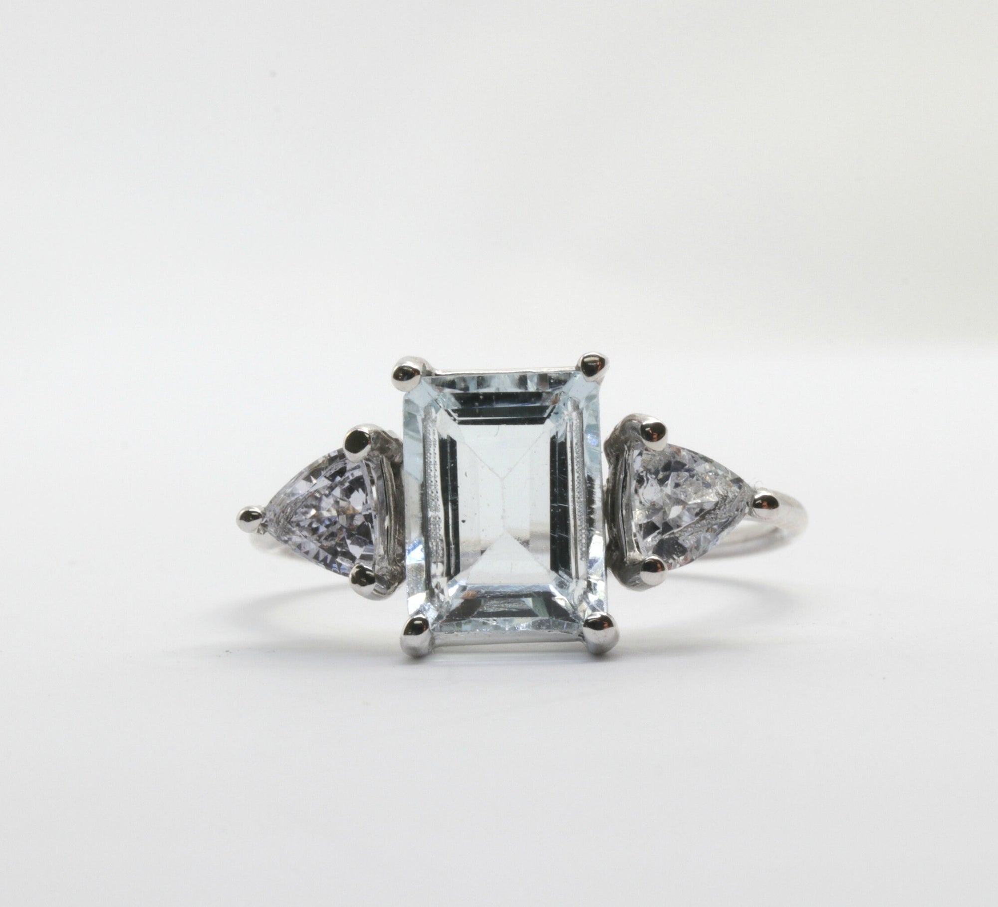 White Gold Aquamarine Ring, White Sapphire Ring