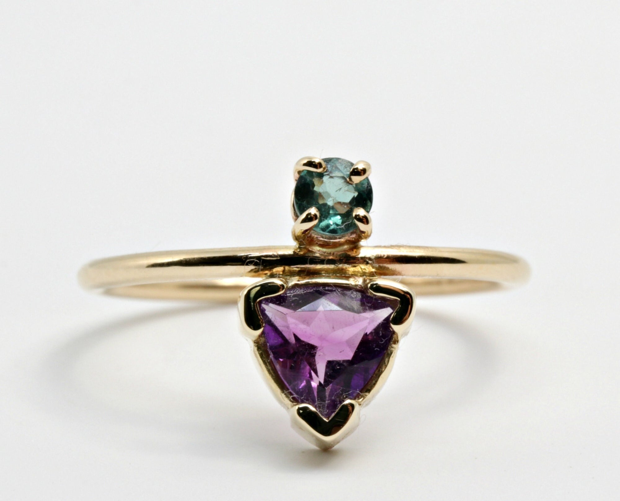 Trillion Cut Tourmaline Ring 14k Gold Birthstone Jewelry