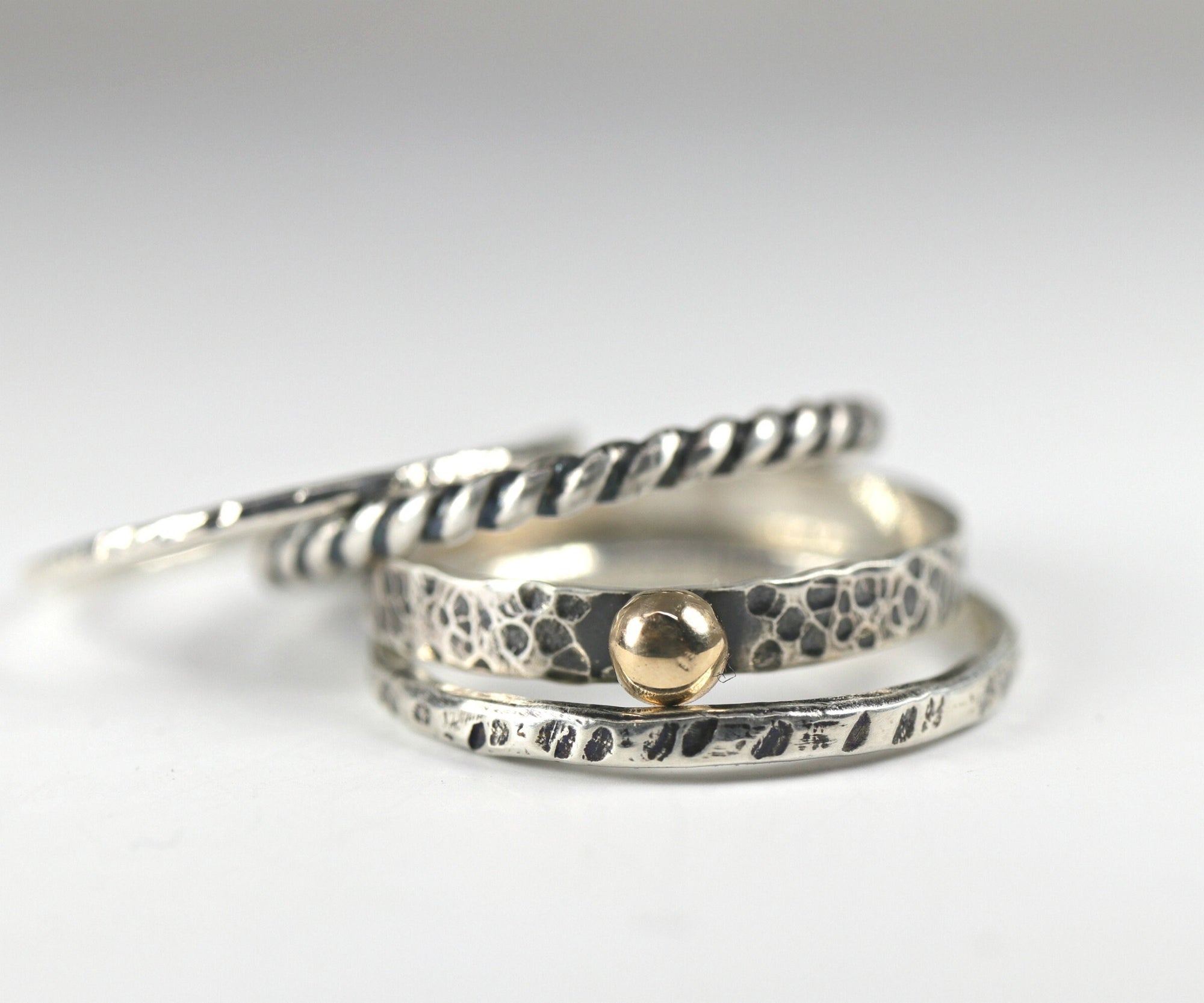 Stacking Ring Set: 14k Gold Ball Hammered Band