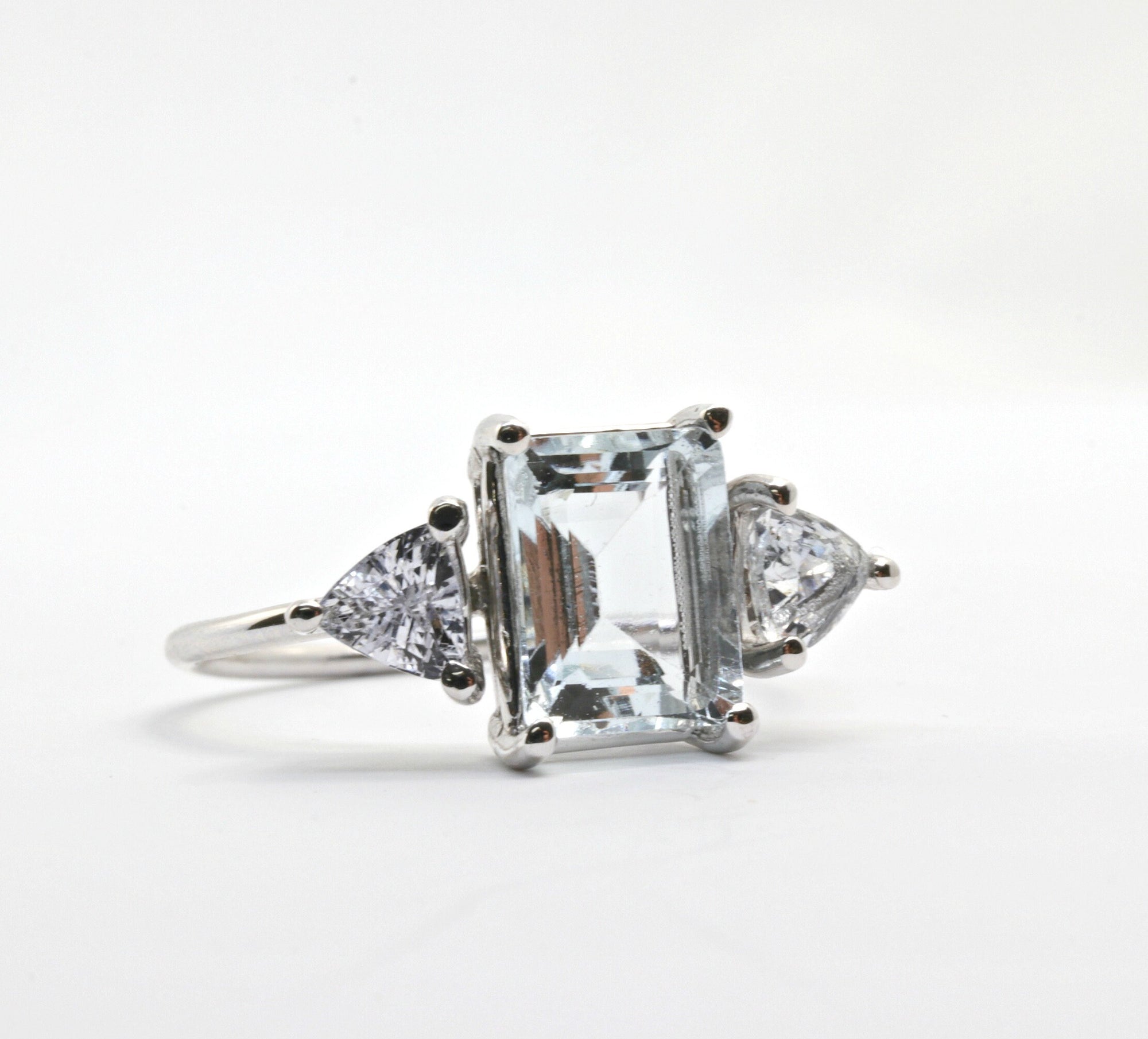 White Gold Aquamarine Ring, White Sapphire Ring