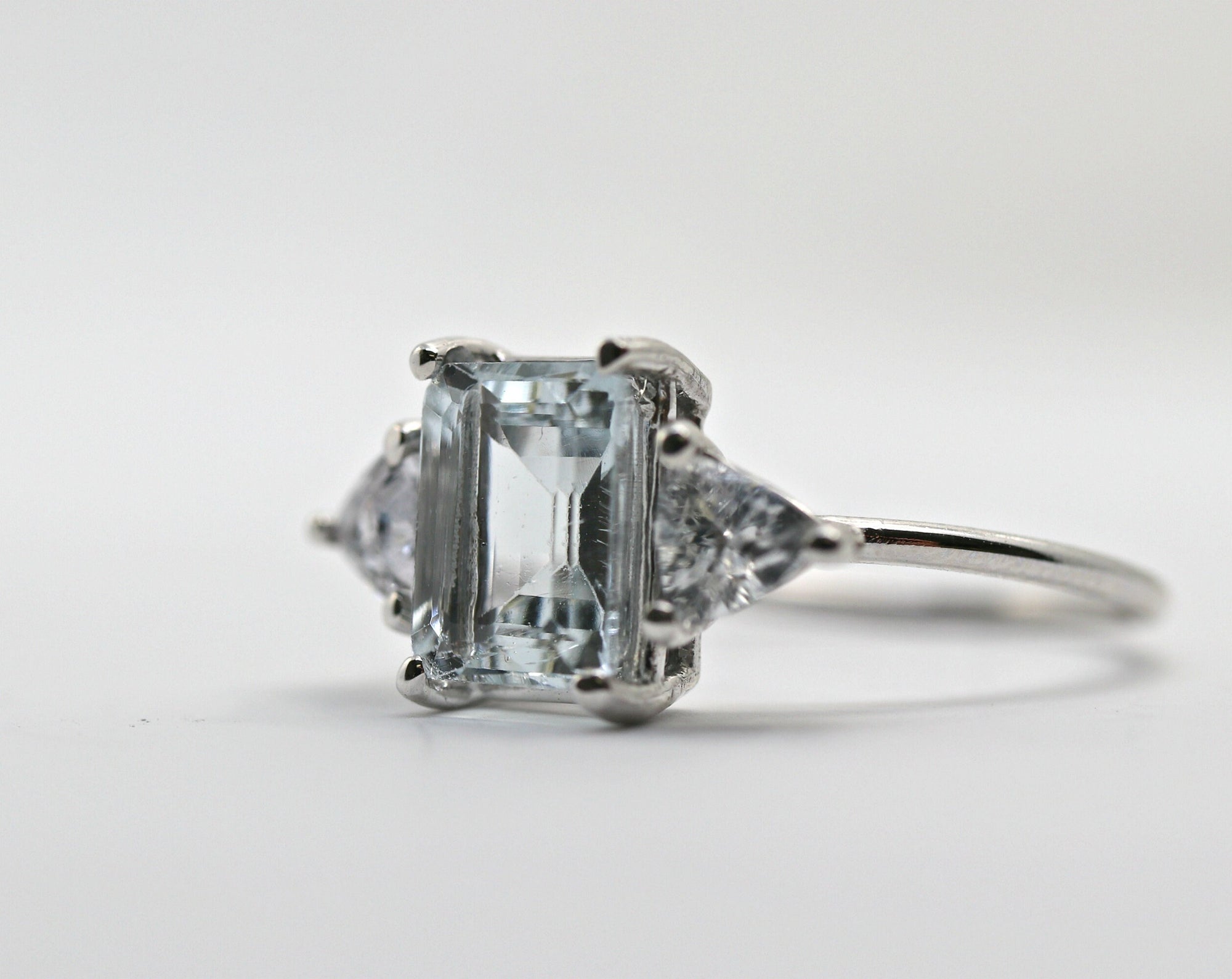 White Gold Aquamarine Ring, White Sapphire Ring