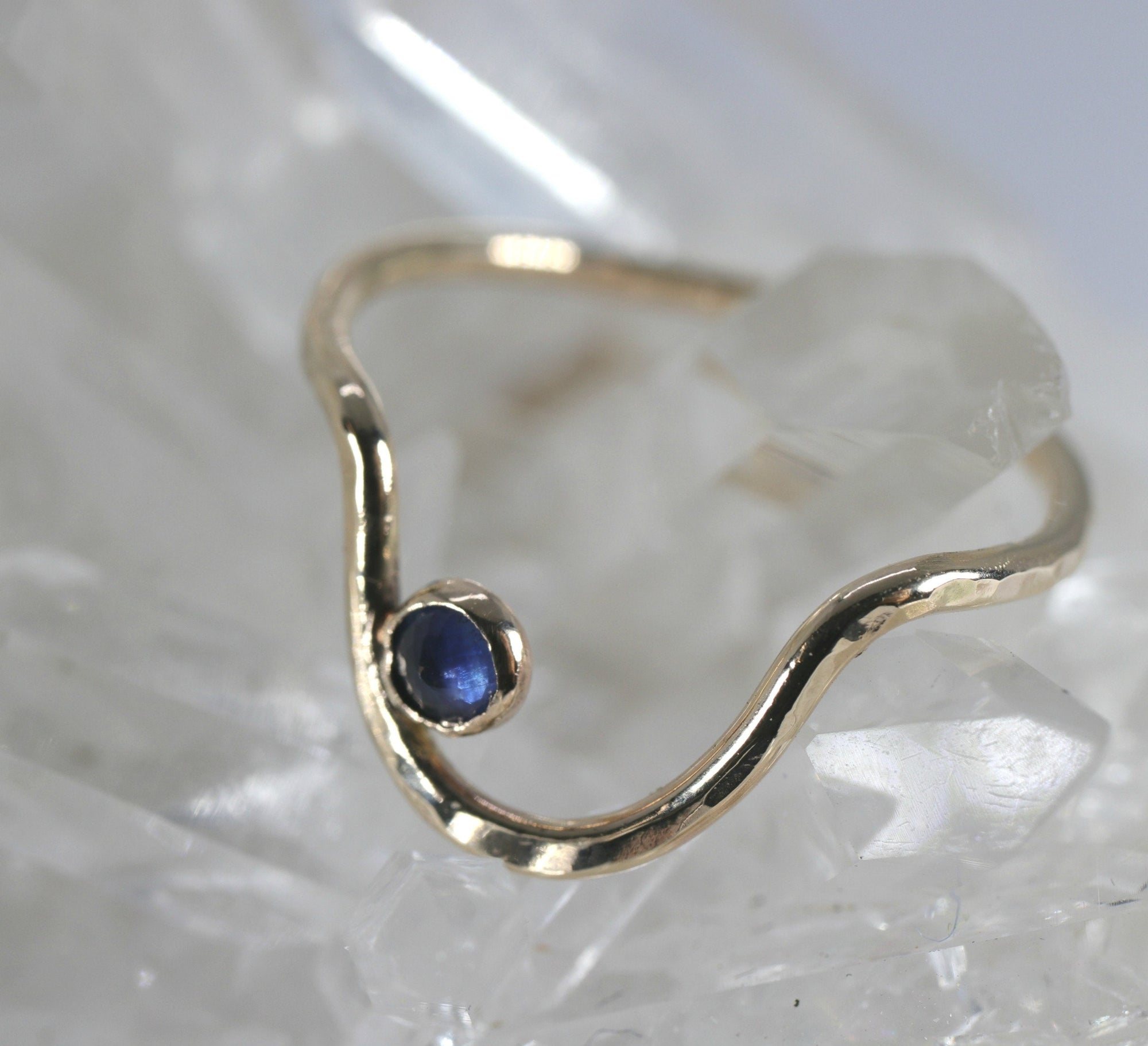 Sapphire Ring Wavy, Curved Ring, Delicate Gold Ring, September Birthstone Ring, Curved Ring. Arch Ring, Unique Gemstone Ring Handmade