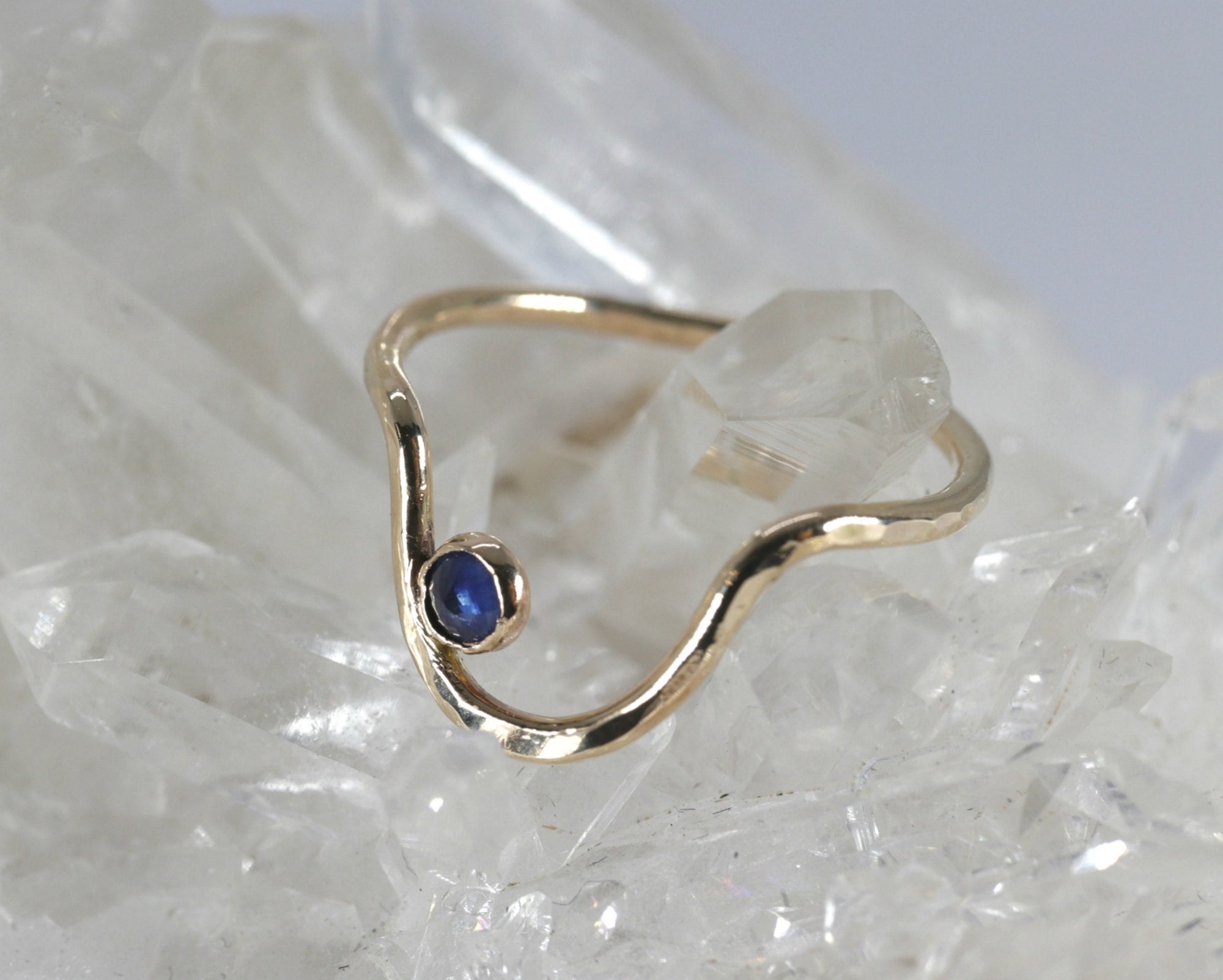 Sapphire Ring Wavy, Curved Ring, Delicate Gold Ring, September Birthstone Ring, Curved Ring. Arch Ring, Unique Gemstone Ring Handmade