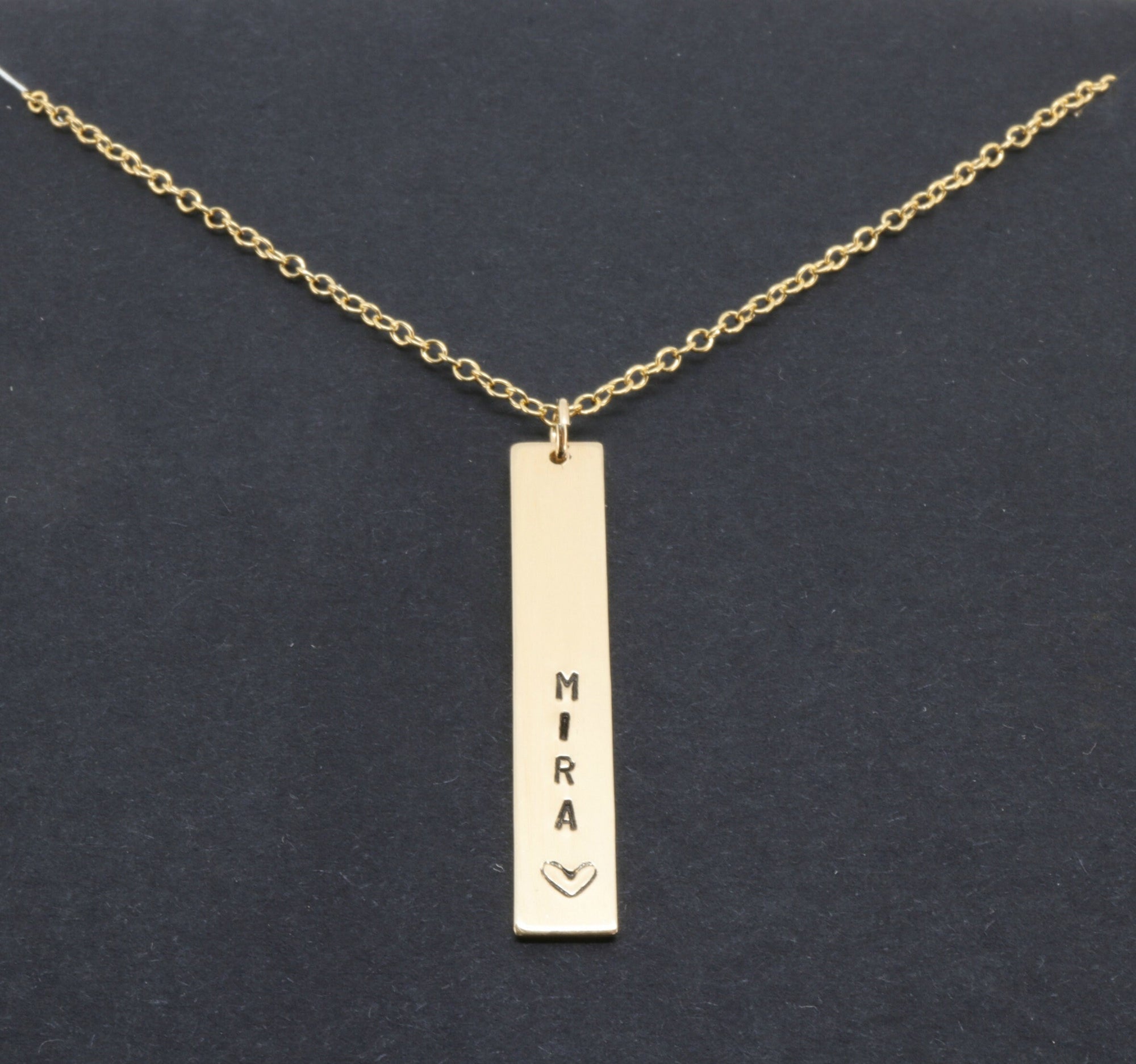 Vertical Bar Necklace, Personalized Initial Hand Stamped Gold Filled Bar Necklace