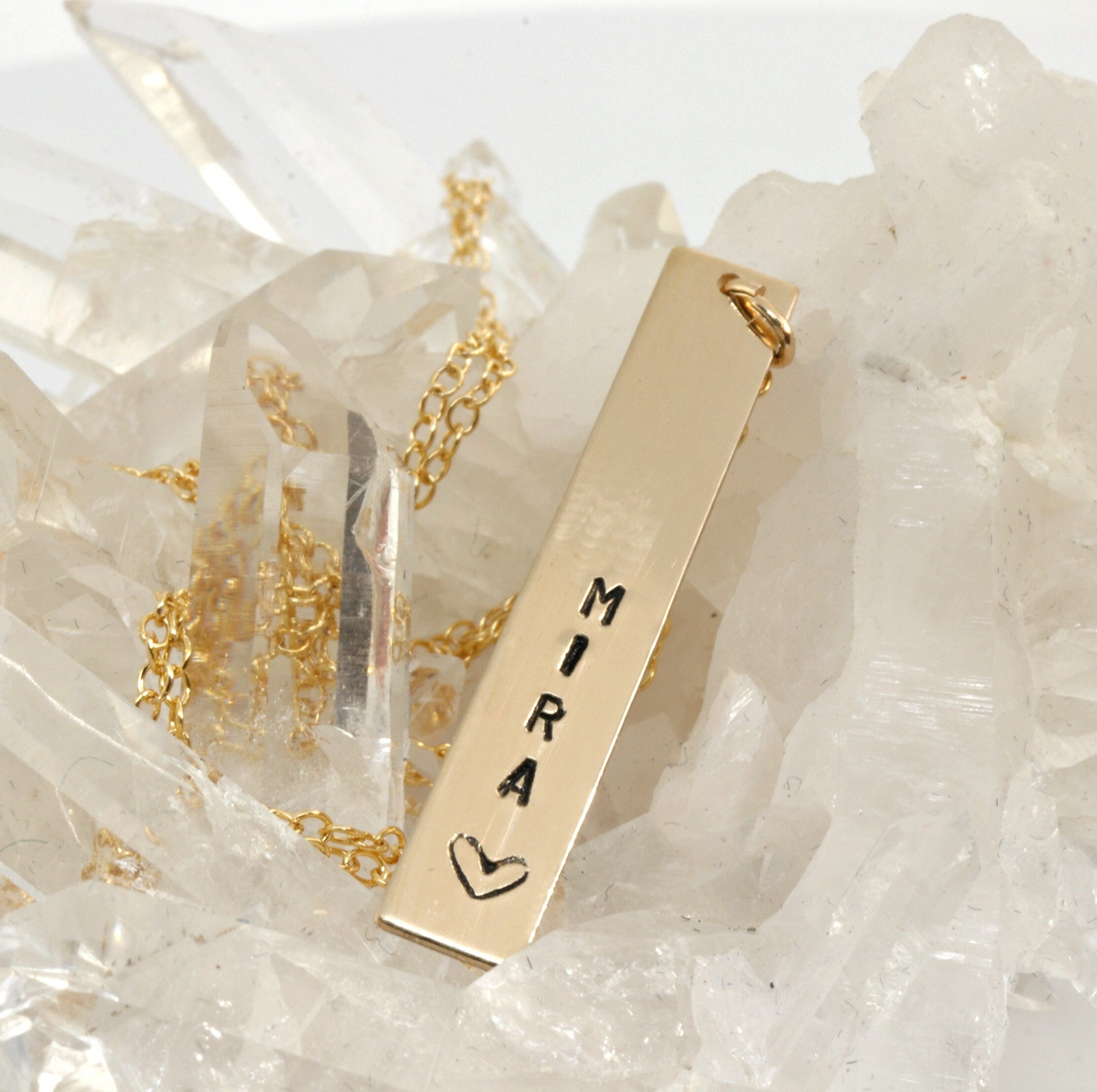 Vertical Bar Necklace, Personalized Initial Hand Stamped Gold Filled Bar Necklace