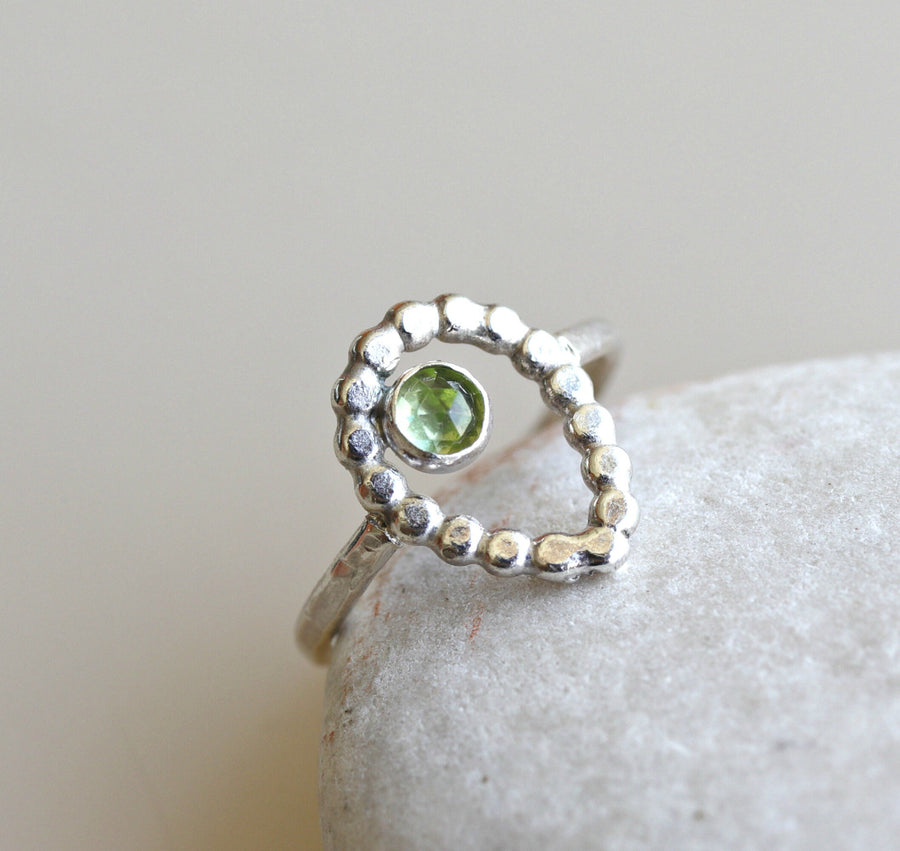 Personalized Statement Ring Sterling Silver, Unique Handmade Birthstone Ring, Beaded Hammered Silver Gemstone Ring, Boho Ring