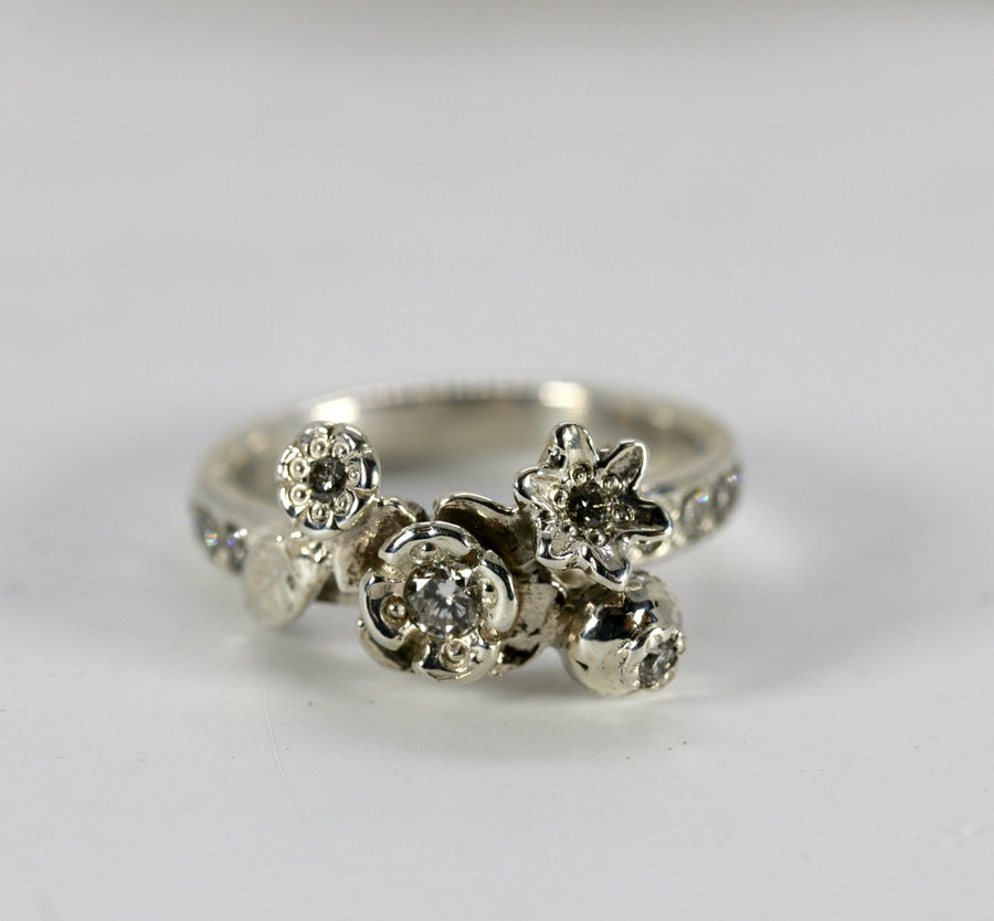 Sterling Silver Flower and Diamond Ring, Alternative Engagement Ring